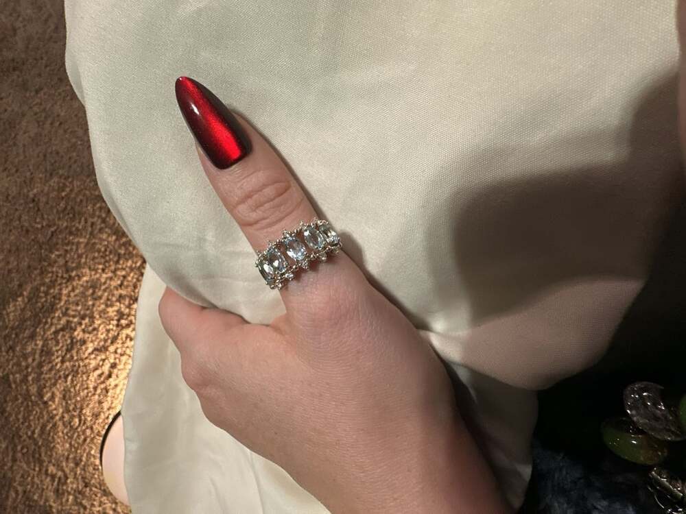 Aquamarine Multi Stone Ring Silver Platinum Plated Statement